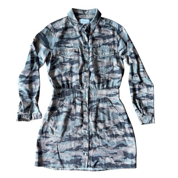 Dear John Dresses & Skirts - Dear John Camo Dress Button Down Utility Collared Long Sleeve Mini Cinch Waist